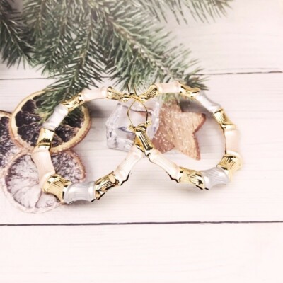 Belle Pink Gold Tone Hollow Casting Round Bamboo Hoop Earrings- 3 Inches, Made In Korea And Ship From USA - Foto 11