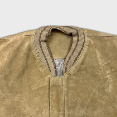 Vintage Suede Jacket Mens Medium Beige Full Zip Outdoor Italian