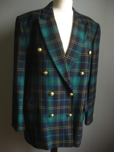 VINTAGE M&S TARTAN JACKE 18 DIANA BLAZER reine Schurwolle ST MICHAEL DETAIL LESEN