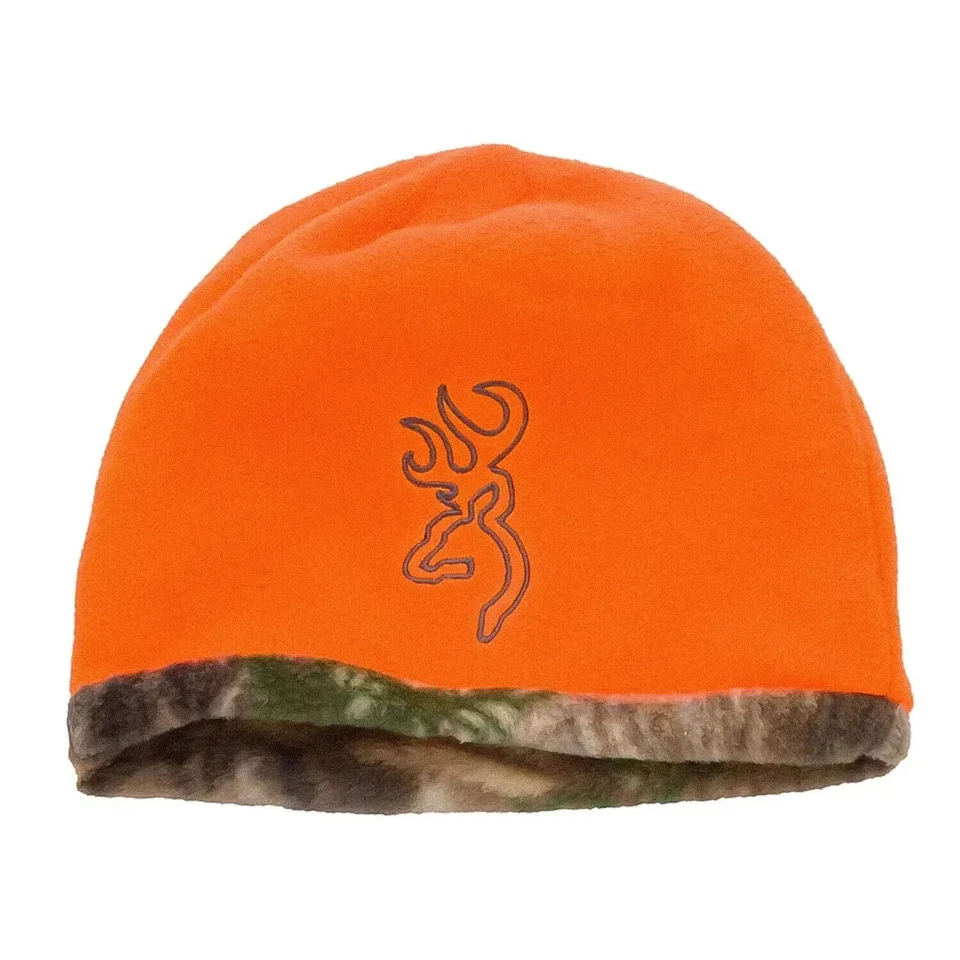 Browning All Season Fleece RT Camo / Blaze Orange Reversible Beanie Cap - NEW! - Image 3 of 3