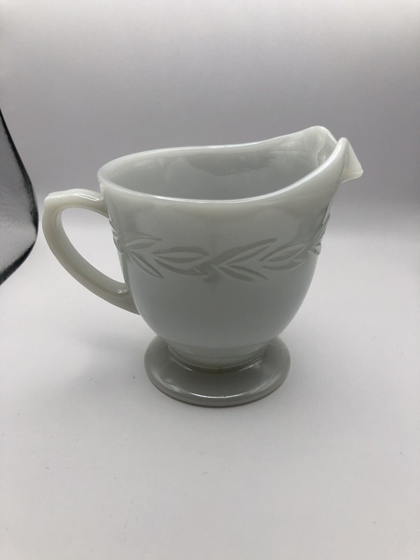 Vintage Fire King Gray Laurel Leaf Milk Glass Creamer 3 5/8" Footed See Pics