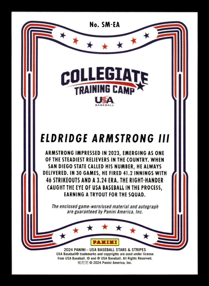 2024 Panini Stars & Stripes ELDRIDGE ARMSTRONG SIGNATURE MATERIAL AUTO SM-EA B - Image 2 of 2