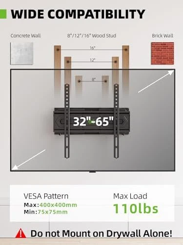  TV Wall Mount for 32-65 inch Flat 32-65”FM TV Mount & 16" Wood Stud - Image 2 of 4