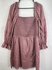 Reformation Dunes Long Sleeve Smocked Dress Praline Size 12 Excellent Condition