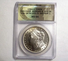 Daniel Carr - "1964-D" Morgan Silver Over-strike, Die Pair 1 -  ANACS MS 64