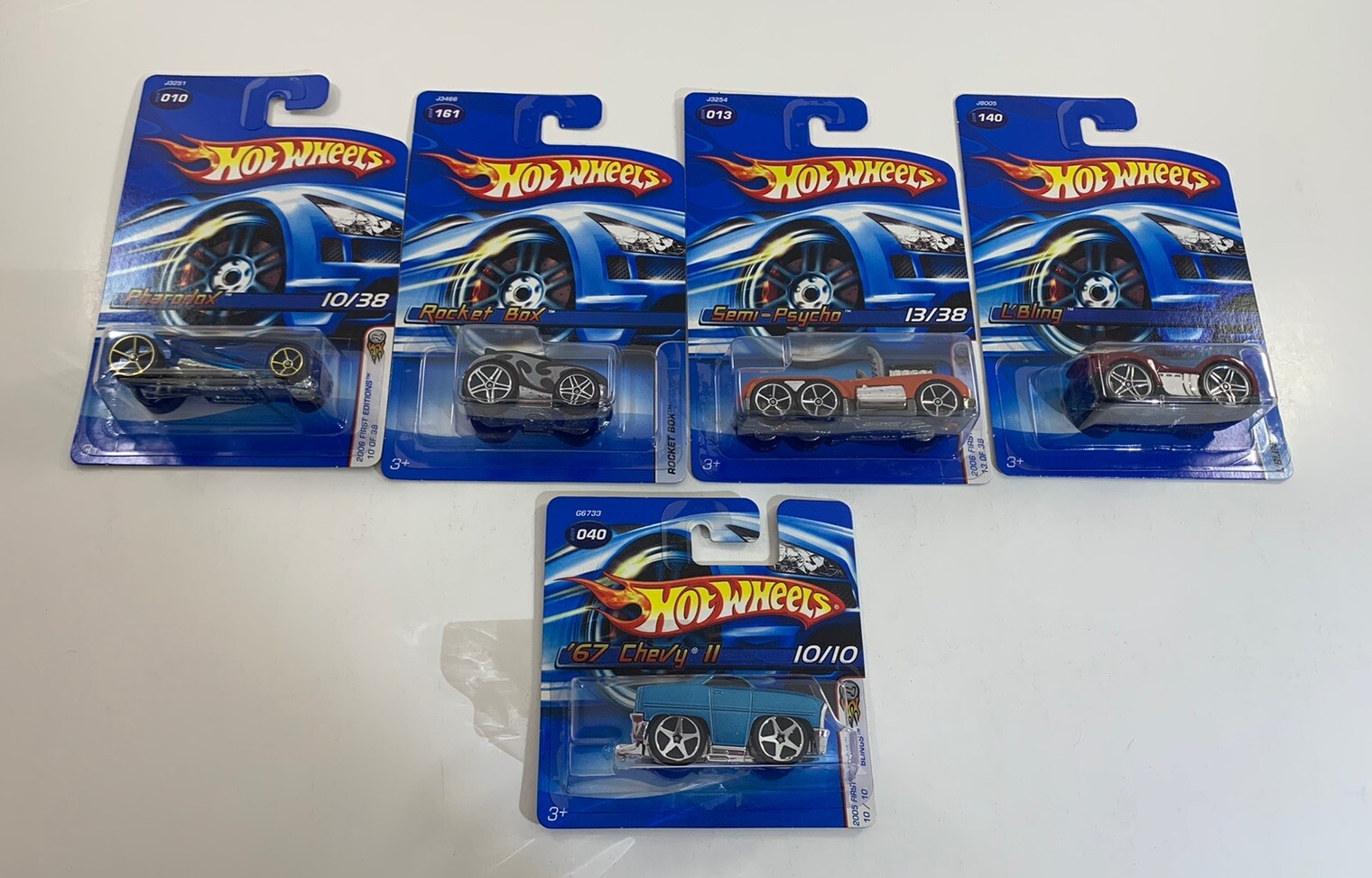Hot Wheels 2006 L Bling, 67 Chevy II, Semi-Psycho, Pharodox, Rocket Box L5