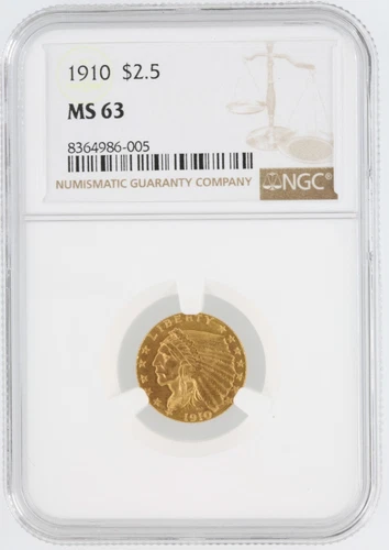 1910 Liberty Head Quarter Eagle NGC MS63 $2.5 Philadelphia Minted Gold Coin