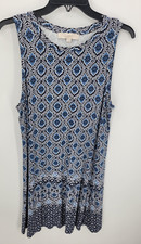 Ann Taylor Loft Dress Womens Size arge Blue Boho Border Print Sleeveless