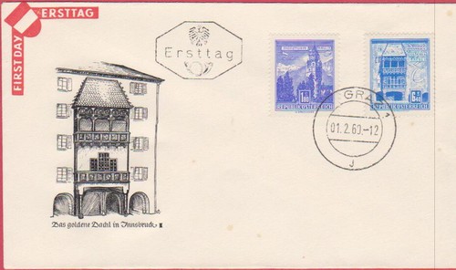 FDC Ö-1958 - Mi 1055+1048 , Freimarke : Bauwerke , ST Graz 1