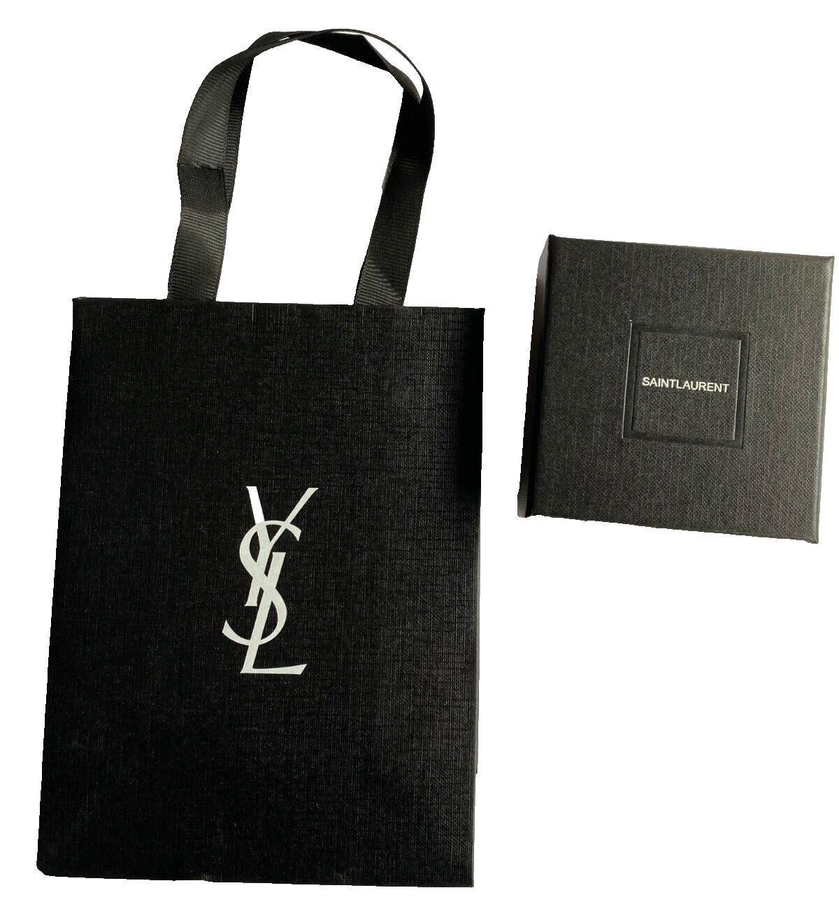 Saint Laurent orecchini anello nero scatola VUOTA 3 45 x 3 45 x 1 2 e shopping bag