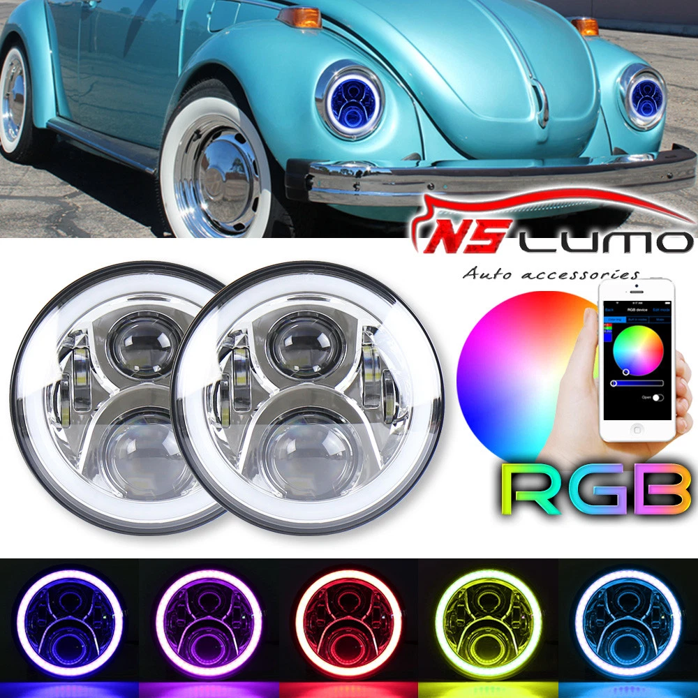 For VW Beetle Classic DOT RGB 7 Inch LED Headlights Upgrade Hi Low