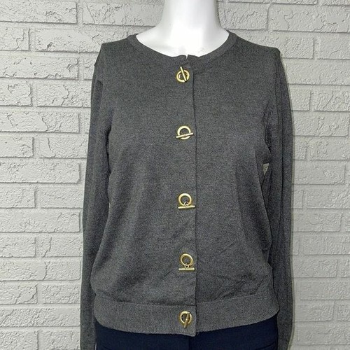 Ellen Tracy Gray Gold Cardigan Sweater 