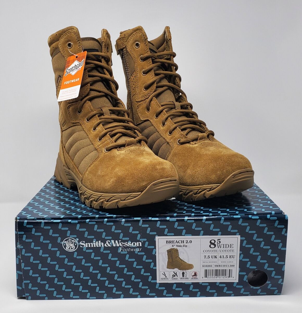 SMITH & WESSON Mens BREACH 2.0 Coyote 8in Side Zip Boots 8.5 SMITH & WESSON Mens BREACH 2.0 Coyote 8in Side Zip Boots 8.5