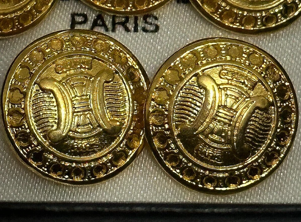 pair of vintage rare gold plated CELINE PARIS buttons metal loop shank 1980s  - Image 4 of 4