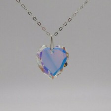 Handmade Sterling Silver Swarovski Crystal Clear AB Heart 6225 Pendant Necklace