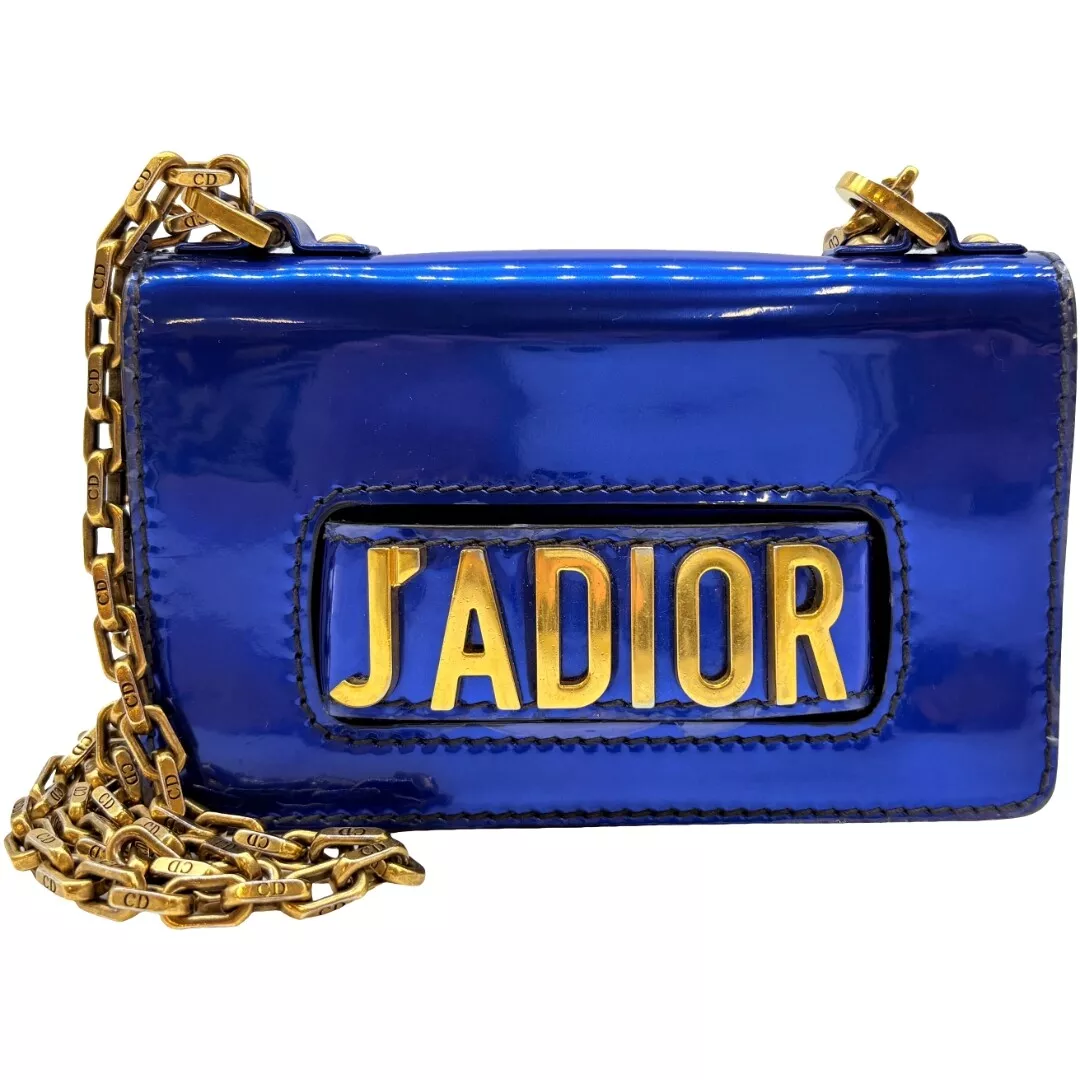Authentique sac à bandoulière chaîne Christian Dior J'Adior cuir verni bleu #36636161