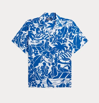 Polo by Ralph Lauren - "Pampelonne Convo" Tropical Beach Print Camp Shirt - M - Bild 1 von 4