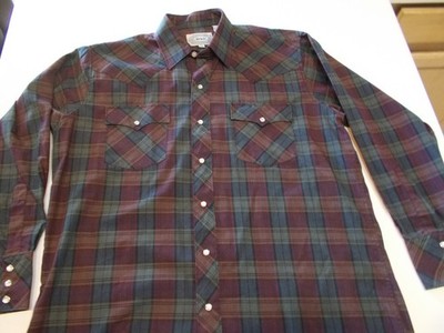 ATB Authentic Western Mens Pearl Snap Long Sleeve Plaid Shirt 16 1/2 ,  32/33