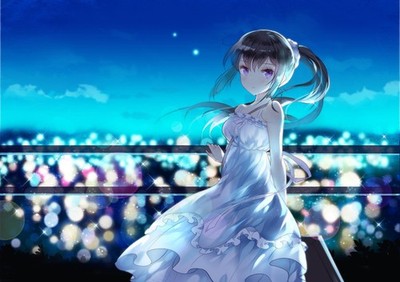 Anime girls pixiv purple eyes dark hair dress sun Custom Gaming Mat Desk