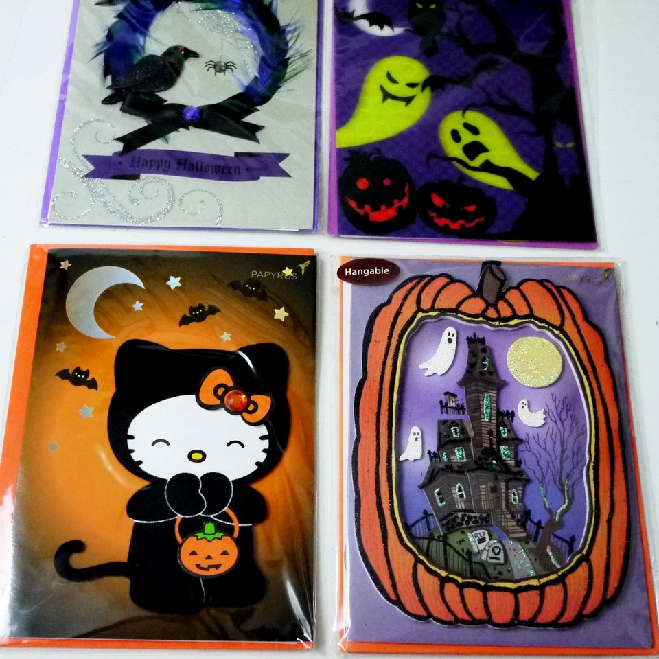 Papyrus Lot of 4 Halloween Greeting Cards Hello Kitty Cat Ghost Pumpkin Trending - Image 4 of 4
