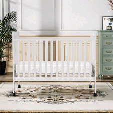 3-In-1 Convertible Crib, Toddler and Newborn Infant Bed With Locking Wheel