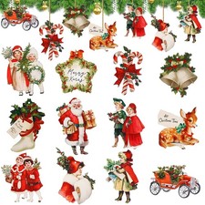 36PCS Christmas Ornaments Vintage Hanging Wood Red 36pcs