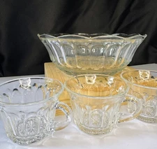 Vintage Jeannette Glass Mayflower Punch Bowl Set with 10 Cups 