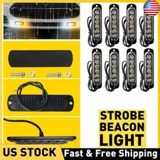 8 x Amber White 6-LED Strobe Emergency Mount Flashing Warning Lights Truck Car