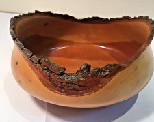 VINTAGE CARVED CHERRY WOOD LIVE EDGE BLOWL- SIGNED G. KIRKLAND