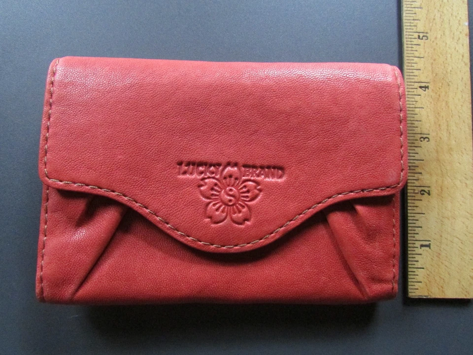 Cartera con solapa Lucky Brand de cuero italiano naranja oscuro vintage nueva $98 Foto 3 de 4