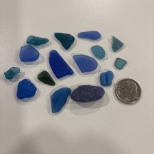 Sea Glass - 15 Piece Lot of Blue Sea Glass- Lot 443