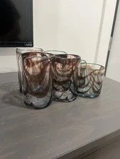Hand Blown Art Glasses Set of 6 Different Sizes Purple 
