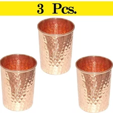 Hammered Copper Water Glass Tumbler Cup Mug Good Health Benefit 300ml Pack 3