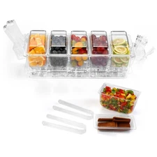 Ice Chilled Condiment Organizer with Ice Box, Hanging Bins, Tongs & Spoons