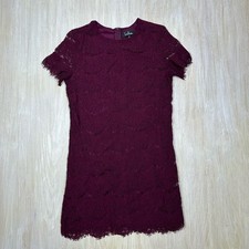 Lulu's Burgundy Take Me to Brunch Lace Shift Mini Cocktail Romantic Dress Small