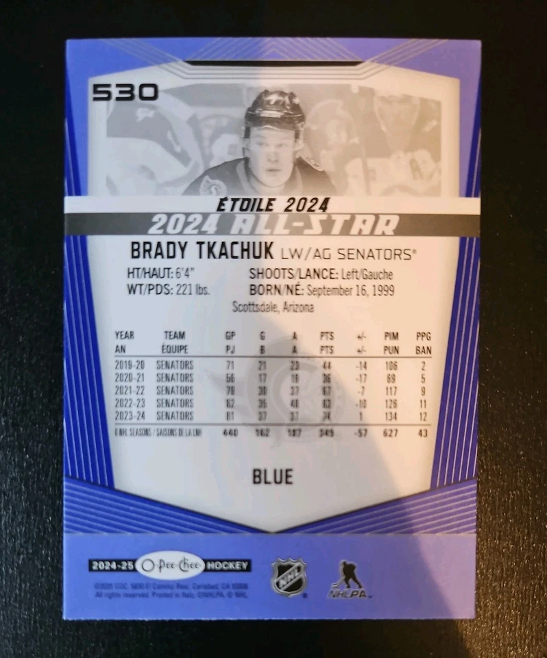 2024-25 O-Pee-Chee BlueBorder 2024 All-Star Brady Tkachuk #530 Ottawa Senators - Image 2 of 2