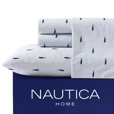 King Size Sheets Set Cotton Percale Cooling Lightweight Whale Stripe Nautica