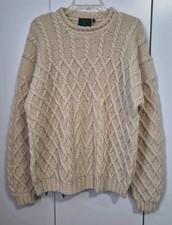 GAELTARRA Wool Sweater Ivory Mens Sz XL Cable Knit Crewneck Hand Knit Ireland