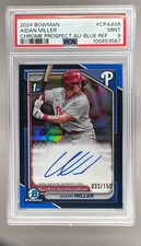 Aidan Miller 2024 Bowman Chrome Blue Refractor Auto 1st RC 33/150 PSA 9