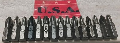 15PC USA-MADE ASSORTED PHILLIPS 1/4''×1'' HEX DRIVER BIT SET USA  