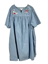 Go softly  2X Patio dress Pull Over Jean Chambray  Pockets Embroidered  Nautical