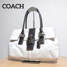 COACH Soho Leather Flap Shoulder Bag A4 Off White Brown Auth