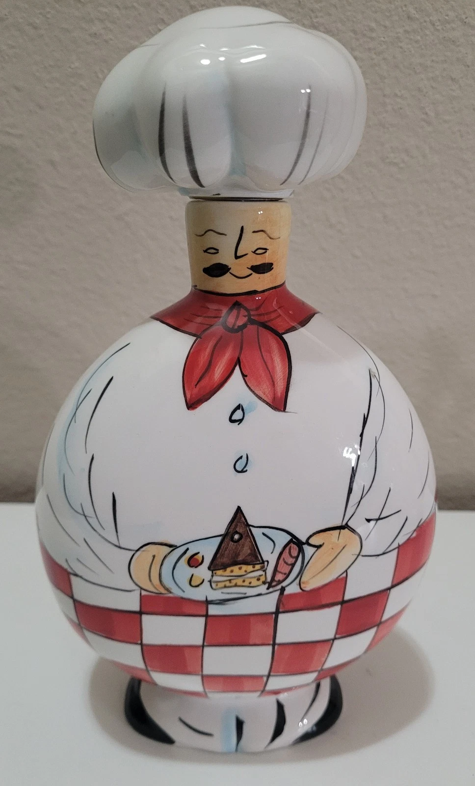 Chef Dispenser Oil or Vinegar Ceramic Whimsical Hand Painted Kitchen
