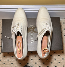 Gucci Men’s Ivory Canvas Cap Toe Oxford Dress Shoes Size US 8 D Made in Italy w/
