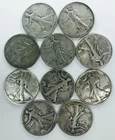 MIXED DATES WALKING LIBERTY HALF DOLLAR LOT! 10 TOTAL COINS! AMAZING! NR #P2187