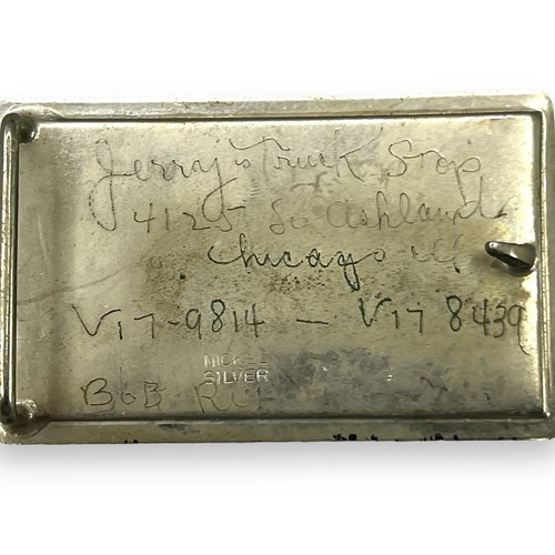 VTG 70s Nickel Silver Belt Buckle Inscribed “Jerry’s Truck Stop” Chicago History - Picture 2 of 2