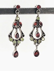 Estate-925-Sterling-Silver-Tourmaline-amp-Peridot-Dangling-Post-Earrings