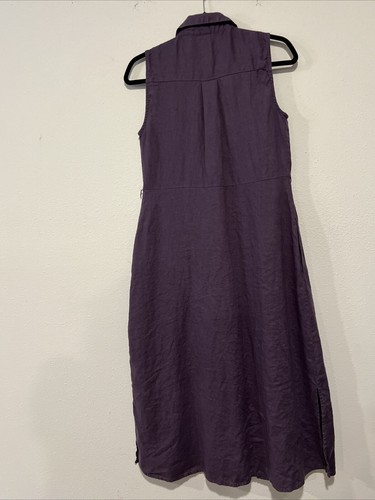 Amazhiyu Dress Small Purple Linen Button Down Midi Collar Sleeveless Pocket Boho - Picture 12 of 18