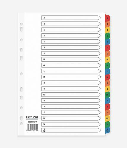 Index A-Z Coloured Tabs on  A4 Card White with Coloured Mylar Divider