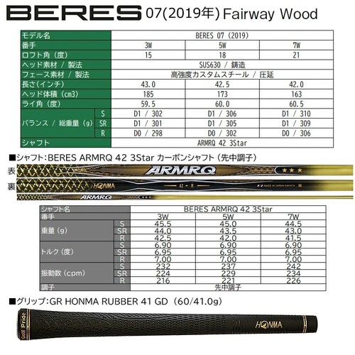 HONMA BERES 07 2019 Fairway Wood 5W 18 ARMRQ 42 3S 3Star Graphite Shaft SR-Flex - Picture 7 of 9